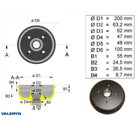 Brakestore Tambour de frein BPW S2005-5 - 4 trous